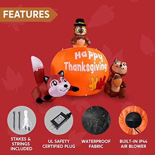 6 FT Thanksgiving Inflatable Turkey with Pumpkin Raccoon & Squirrel LED Yard Decor
