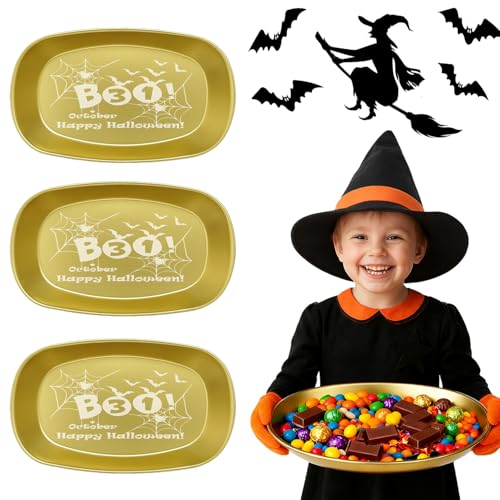 Halloween Candy Dish Set - BOO Spider 3 Pack Serving Trays for Trick-or-Treat