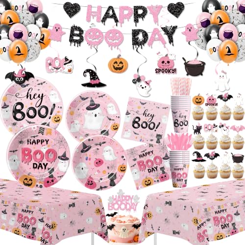 Pink Halloween Party Decorations Set for Girls - Serves 24