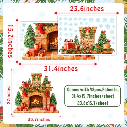 Christmas Fireplace Wall Decals - Snowflakes & Winter Tree Stickers - Removable Holiday Mural - Fireplace Variation