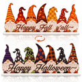Reversible Fall & Halloween Gnome Sign - Wooden Table Centerpiece with Orange & Purple Variations