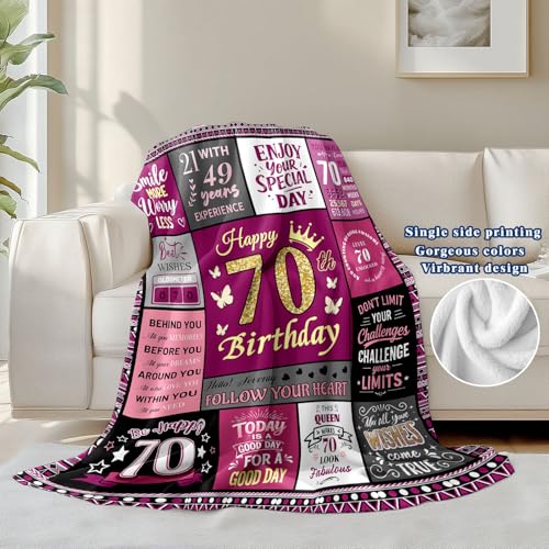 Boho 70th Birthday Throw Blanket - 50x60 Inches for Women, Happy 70th Gift Idea