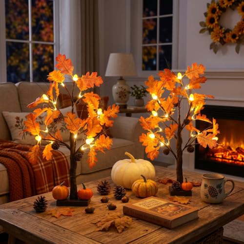 Fall Tree Decorations - 2 Pcs 24-Inch Lighted Acorn Leaves with Warm White LEDs - Autumn & Thanksgiving Decor - Variation of THIS listing: Fall Tree-2