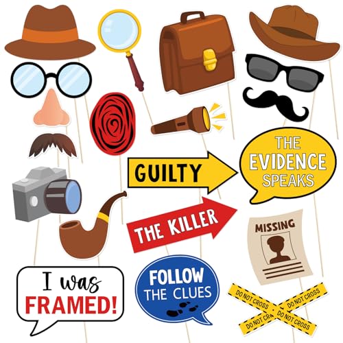 Detective Photo Booth Props Set for Parties and Events - 20 Pieces