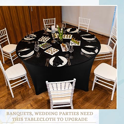 Black 6 Ft Round Spandex Fitted Tablecloth - Elastic Wedding Party Cover