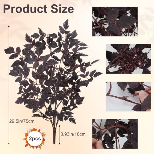Fall Floral Stems - Deep Purple Artificial Cimicifuga Foliage for Halloween & Thanksgiving Decor - 30 Inch, 2 Pack