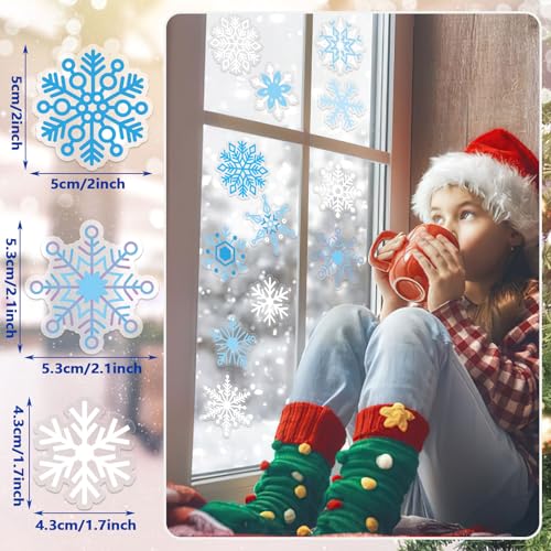 Snowflake Winter Gel Window Clings - 50 Pieces Removable & Reusable Decorations