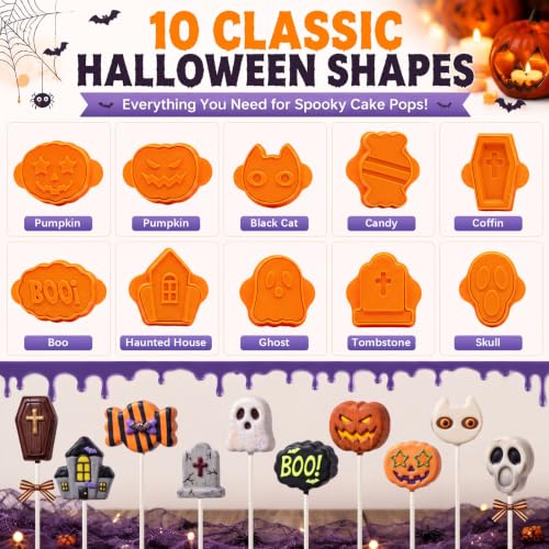 Halloween Cake Pop Mold Set with 100 Sticks - Spooky Shapes for DIY Desserts