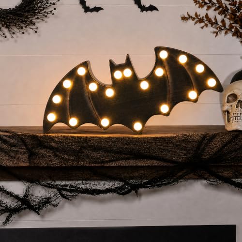 FestalMart Wooden Bat Light Up Halloween Decor - Black, Tabletop & Wall