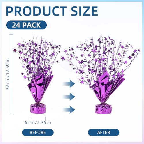 24 Pack Purple Metallic Foil Star Centerpiece Party Decorations - Burst Table Centerpieces for Birthday Graduation New Year Halloween