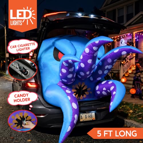 5 FT Halloween Inflatable Octopus Car Decoration with LED Lights - Trunk or Treat Outdoor Decor