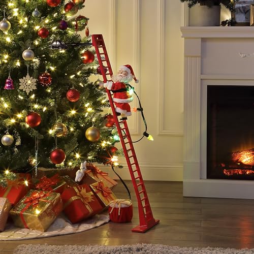 Animated Christmas Climber Decor - 42-Inch Plush Santa with LED Lights & Music