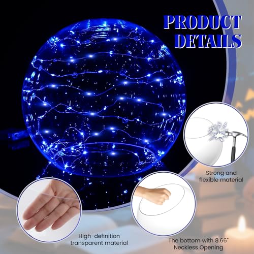 14-Inch Clear Acrylic Globe Helmet with Blue LED Lights for Halloween Decorations and Haunted House Props