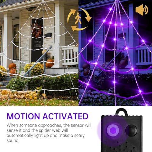 Halloween Spider Web Lights with Motion Sensor and Sound – 20x17 ft Waterproof Outdoor Decor