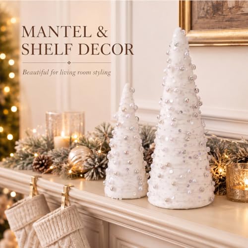 Pearl Mini Christmas Tree Set - 2 Sizes, Elegant Holiday Tabletop Decor - Pearl & Champagne Variation