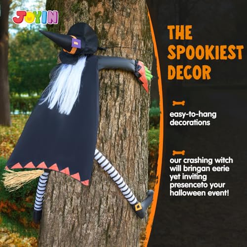 Outdoor Halloween Witch Decoration - Crashing Witch with White Hair, 60 Inches, for Tree, Porch, Yard