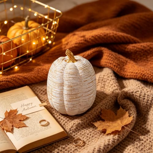 Resin Pumpkin Decor - White & Gold Mini Artificial Fall Pumpkin - 3.5 Inch, A Variation of THIS Listing