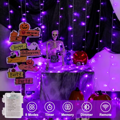 Purple Battery Operated String Lights 33ft 100 LED Waterproof 8 Modes with Remote – 2 Pack