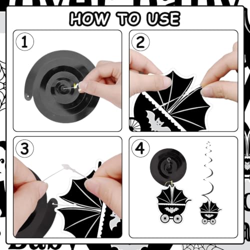 Halloween Baby Shower Decorations Bat Theme Hanging Swirls Purple Black Set