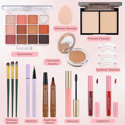 Full Makeup Kit for Teens Women Beginners with Eyeshadow, Foundation, Lip Gloss