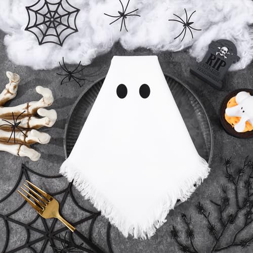 Halloween Ghost Cloth Napkins Set - Reusable 4 Pieces, 18x18 Inch