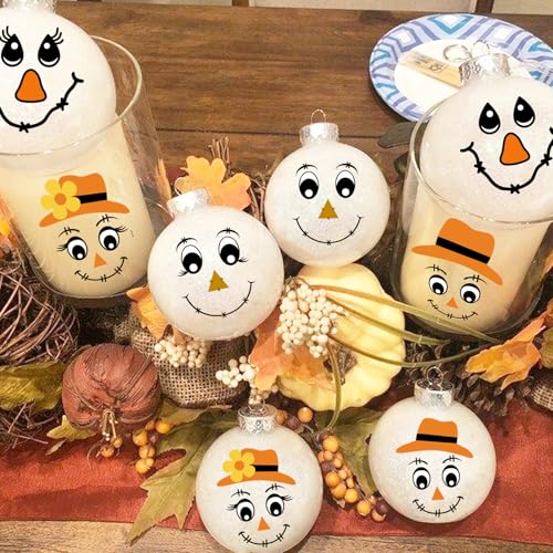 Fall Scarecrow Face Stickers - 30 Vinyl Decor Decals for Crafts & Projects