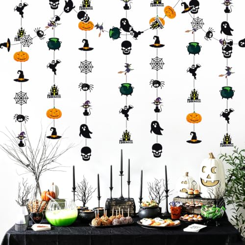 Black Ghost Witch Bat Spider Halloween Garlands - Pre-Strung 4 Pack