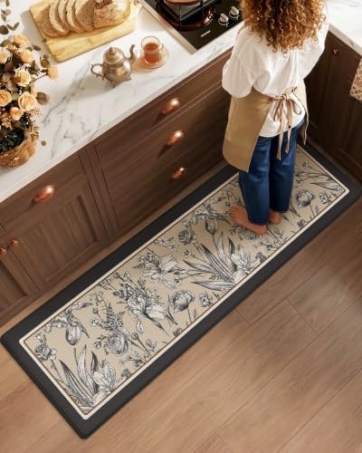Anti-Fatigue Kitchen Mat 24x108 Inches, Cream & Dark Brown, Cushioned Comfort