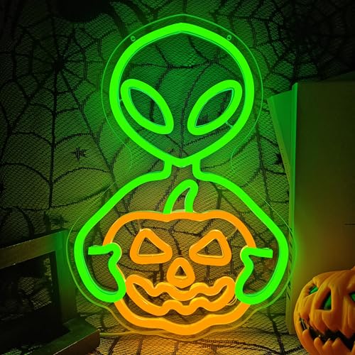Alien Pumpkin Neon Sign Halloween Neon Light for Bedroom Wall Decor USB Powered Adjustable