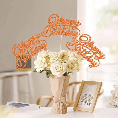 Ephlyn 12Pcs Happy Birthday Centerpiece Sticks Orange Party Decorations