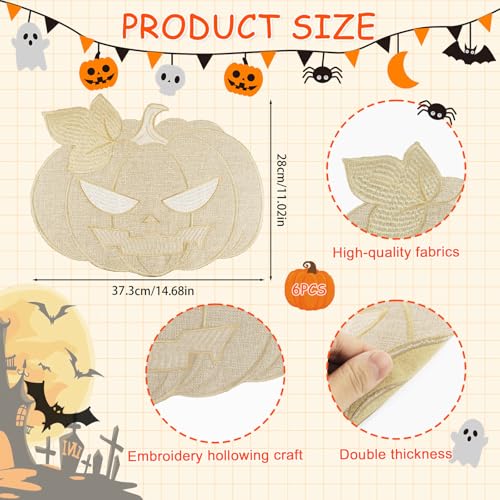 Halloween Pumpkin Placemats Set of 6 - Fall Table Decorations for Harvest Party