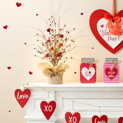 Valentine Led Lighted Artificial Heart Tree - 18-Inch Rustic Valentine’s Day Centerpiece