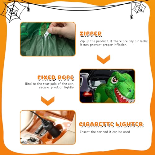 Inflatable Dinosaur Halloween Car Decorations Kit - 3.8 ft Outdoor Trick-or-Treat Dinosaur with LED Eyes, Trick or Treat Car Archway Decor - Variation of Dinosaur