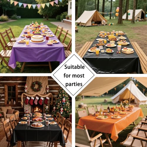 Purple Black Orange Halloween Disposable Tablecloths - 12 Pack, 54 x 108 Inches, Rectangular Plastic Table Covers for Parties