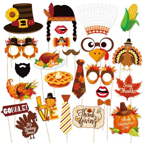 25Pcs Thanksgiving Photo Booth Props Set - Fall Party Decorations & Selfie Accessories