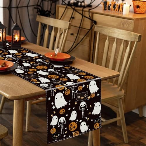 Halloween Black Cat Pumpkins Table Runner 13x120 Inch Seasonal Kitchen Decor