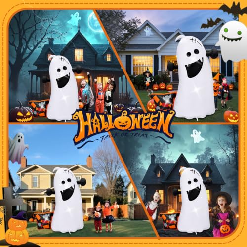 4FT Ghost Outdoor Halloween Inflatable Decoration - Spooky Ghost Blow Up with Stakes & Ropes