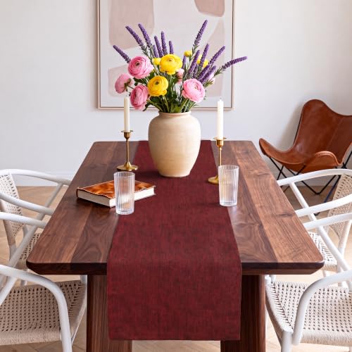 Red Linen Table Runner 14 x 108 Inch - Garnet - Farmhouse Style Washable Decor
