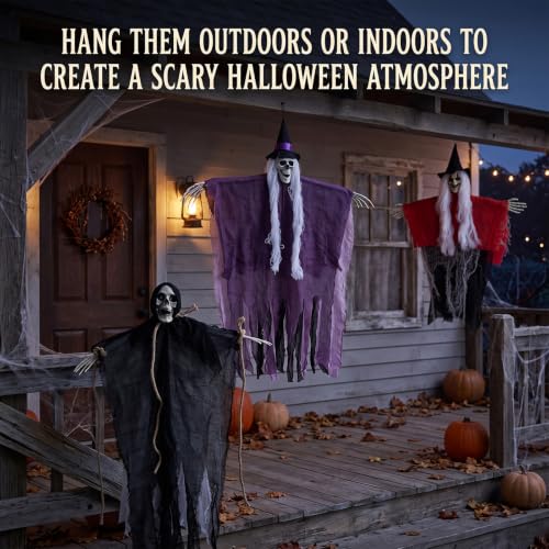 Halloween Skeletons & Witch Decorations Set - Hanging Outdoor Indoor Decor