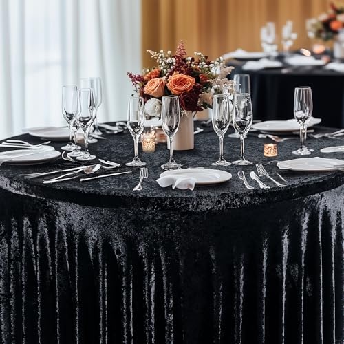 2 Pack Black Velvet Round Tablecloths for 60-Inch Tables - Wedding & Banquet