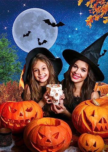 Halloween Photography Backdrop 8x10FT Moonlight Pumpkin Fallen Leaves for Kids and Baby Portraits - Folded, Vinyl