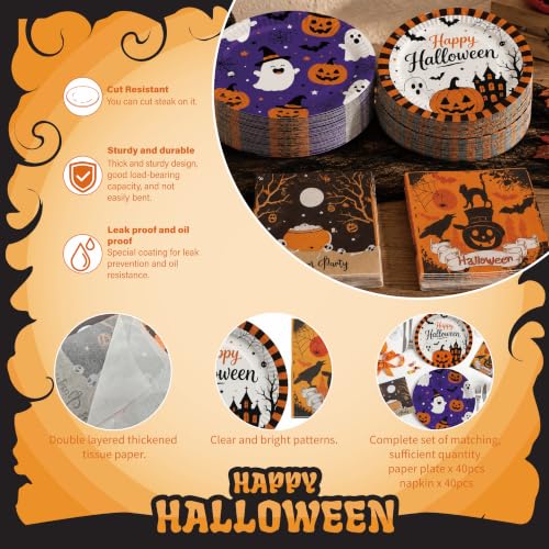 Halloween Paper Plates and Napkins Set for 40 Guests - Disposable Party Tableware