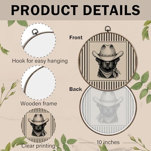 Rustic Western Cowboy Black Lab Round Wall Art - Animal Variation 38, 10x10in