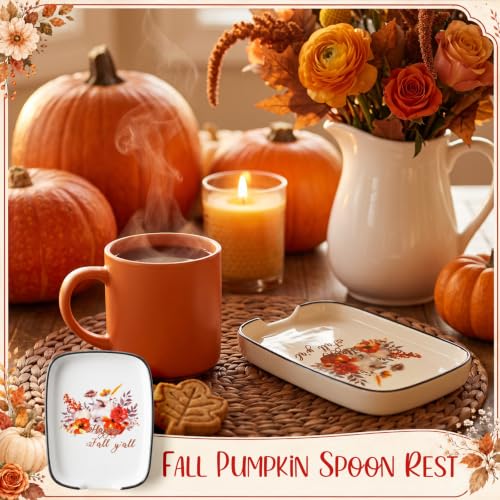 Fall Pumpkin Ceramic Spoon Rest 5.9 Inch for Stove Top - Autumn Kitchen Decor