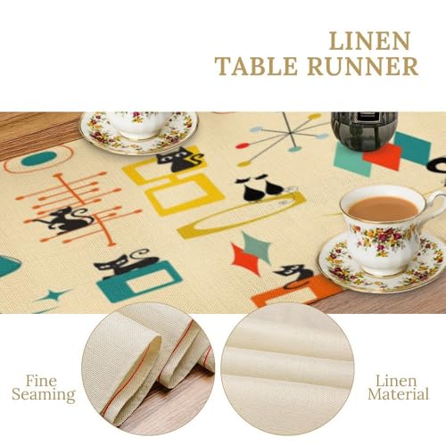 Mid Century Cat Table Runner 13x36 in - Retro Atomic Starburst Design