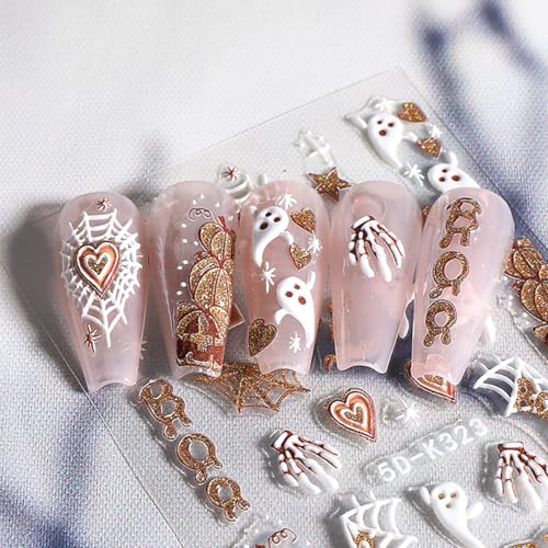Halloween Nail Stickers Ghost Pumpkin Stars Moon Fall Design 3 Sheets Style-4