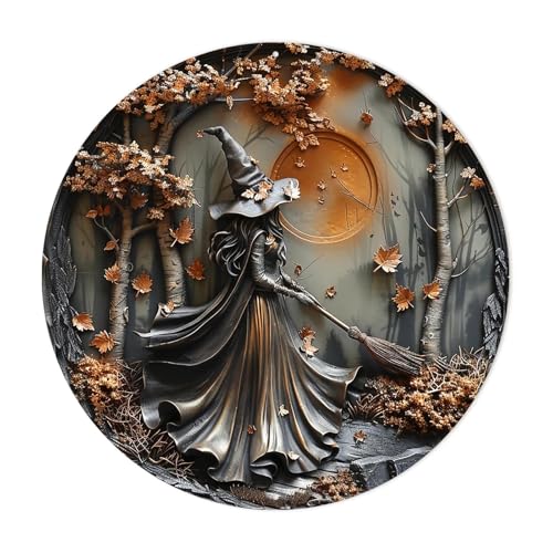 Halloween Witch Wall Decor Sign - Autumn Rusty Metal Wall Art 8x8 Inch P2