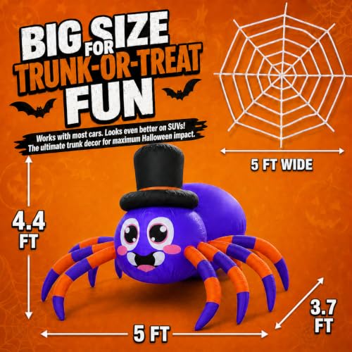 5ft Inflatable Halloween Spider Car Decoration Kit with LED Lights & Web