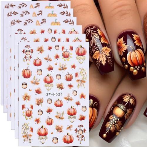 Fall Pumpkin & Maple Leaf Nail Stickers - Style7 Halloween DIY Manicure