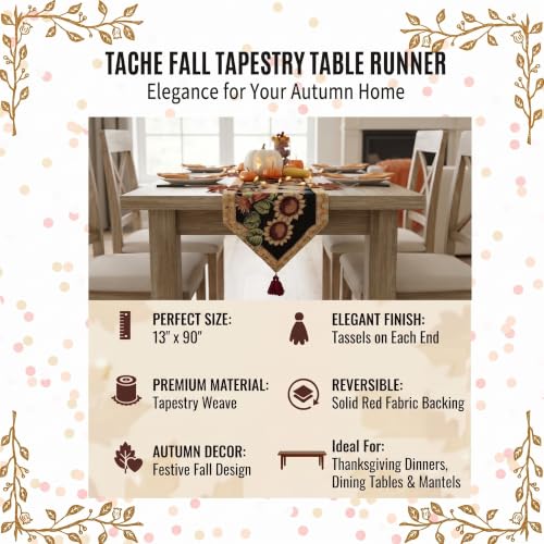 Fall Sunflower Scarecrow Tapestry Table Runner 13x90 Inches - Harvest Decor